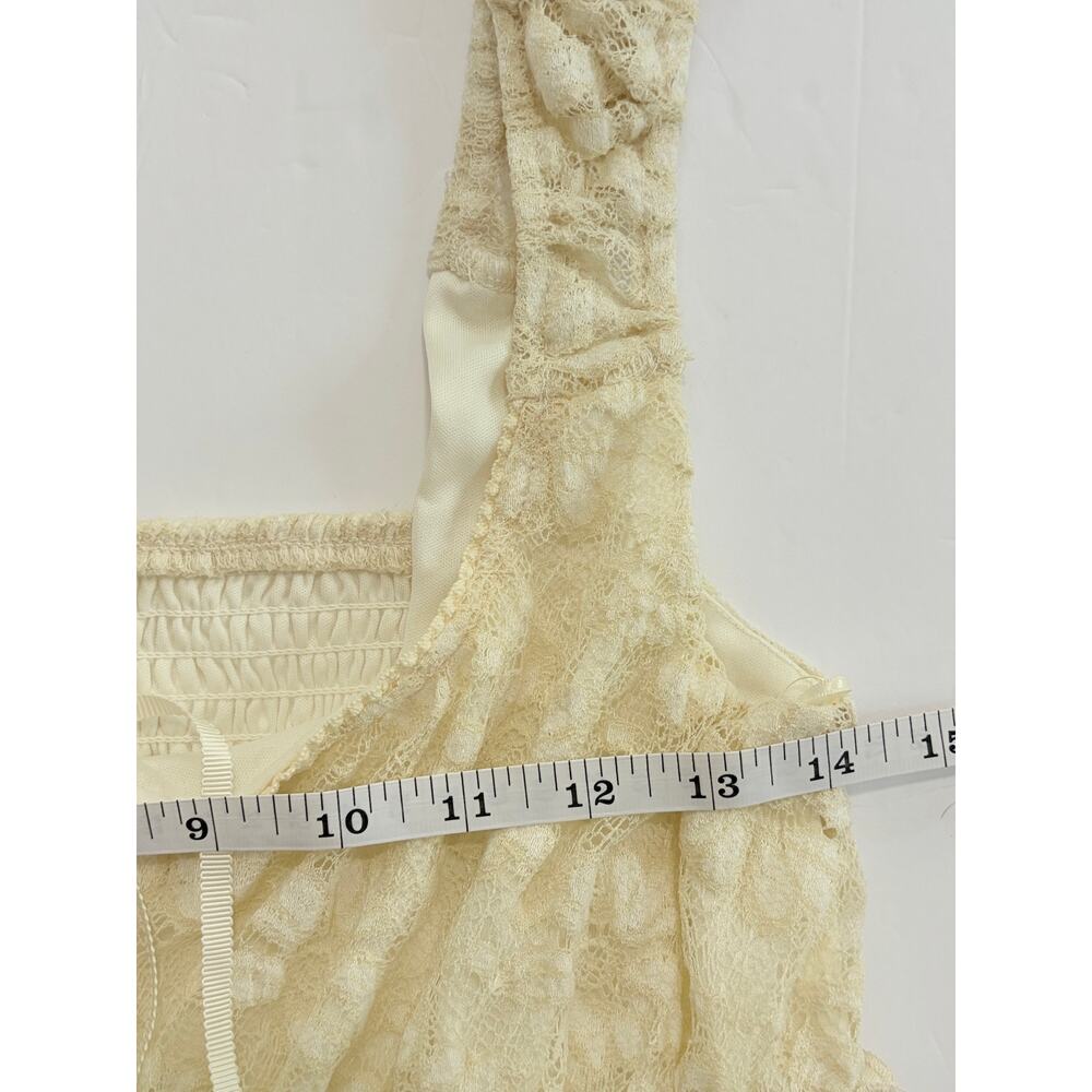 Kirious Cream Lace Crop Tank Top Coquette Cottagecore Ruffle Peplum M - Picture 4 of 6